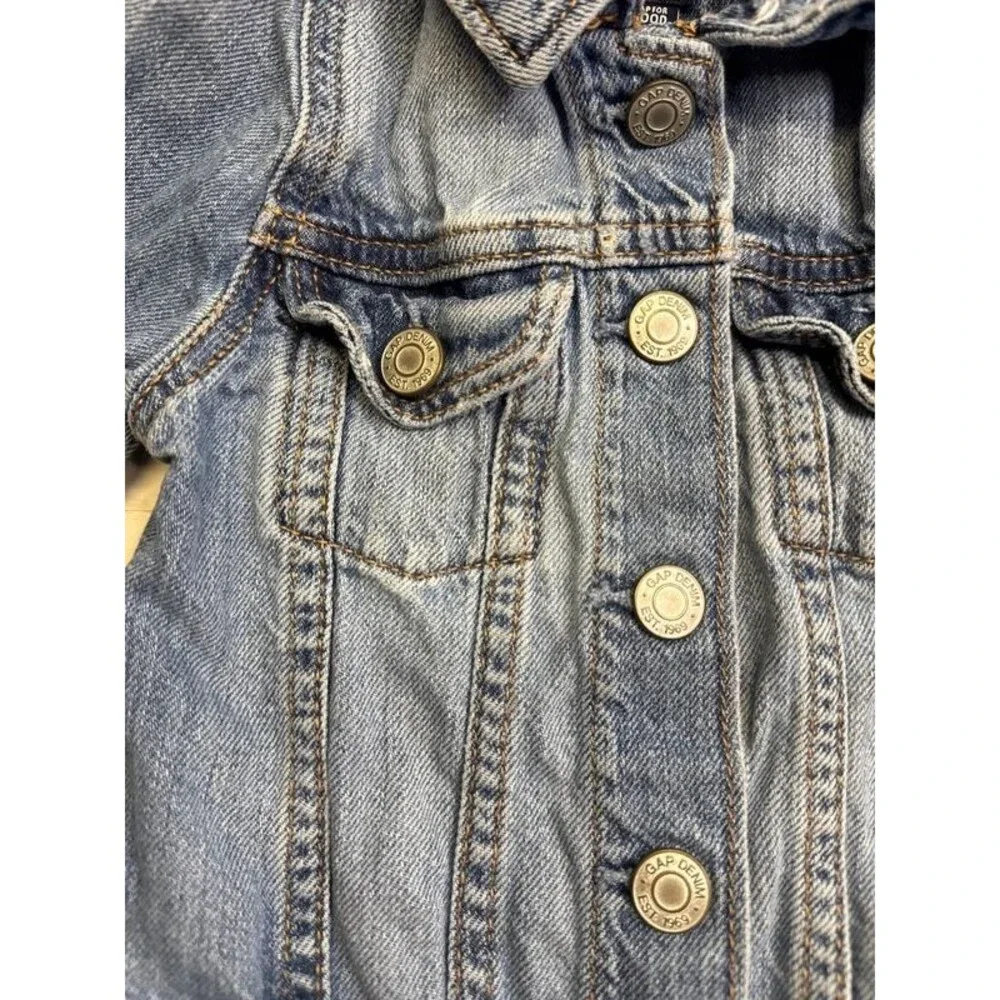 Gap Toddlers Unisex Distressed Snap Front Jean Jacket Blue Size 3T